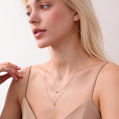 Подвійне золоте кольє "Хрестик і кулька" кол01922 №2