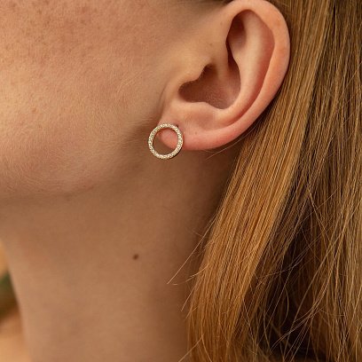 Сережки - пусети "Кругообіг" з фіанітами 1.2 см (жовте золото) с08399 №10