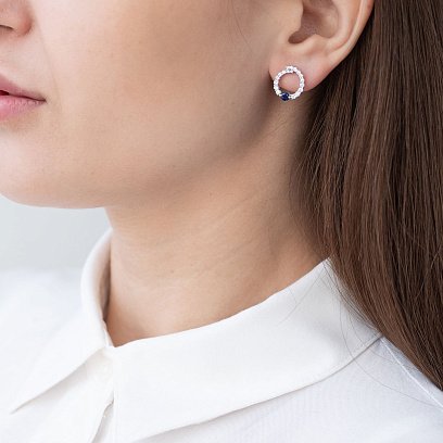 Золоті сережки - пусети з діамантами і сапфірами сб0327ca №2