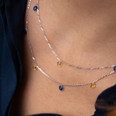 Подвійне золоте кольє "Українка" (сині та жовті фіаніти) кол02338 №8