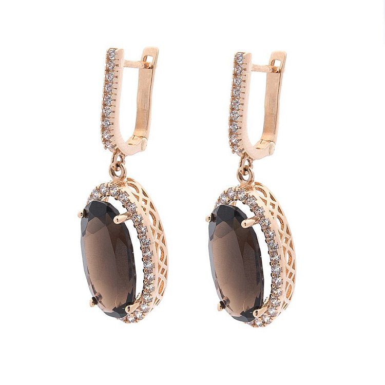 Золоті сережки (димчастий кварц, фіаніти) с04700 від ювелірного магазину Онікс - 1