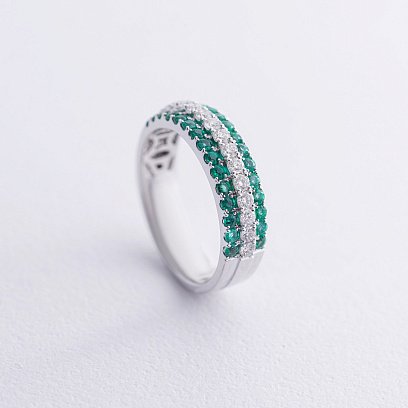 Золотое кольцо с изумрудами и бриллиантами кб0210cha