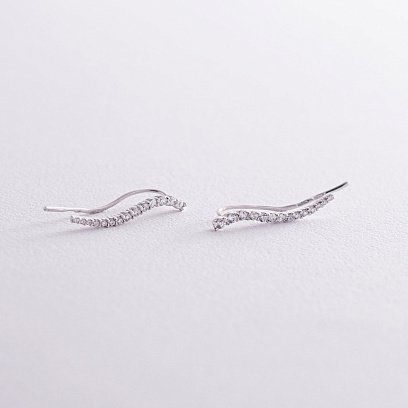 Срібні сережки - клаймбери "Хвиля" з фіанітами 902-01070 №2