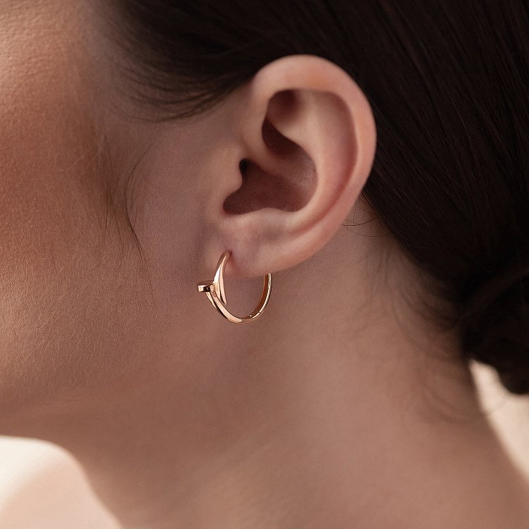 Серьги - кольца "Гвоздь" в красном золоте с08341 от ювелирного магазина Оникс - 3