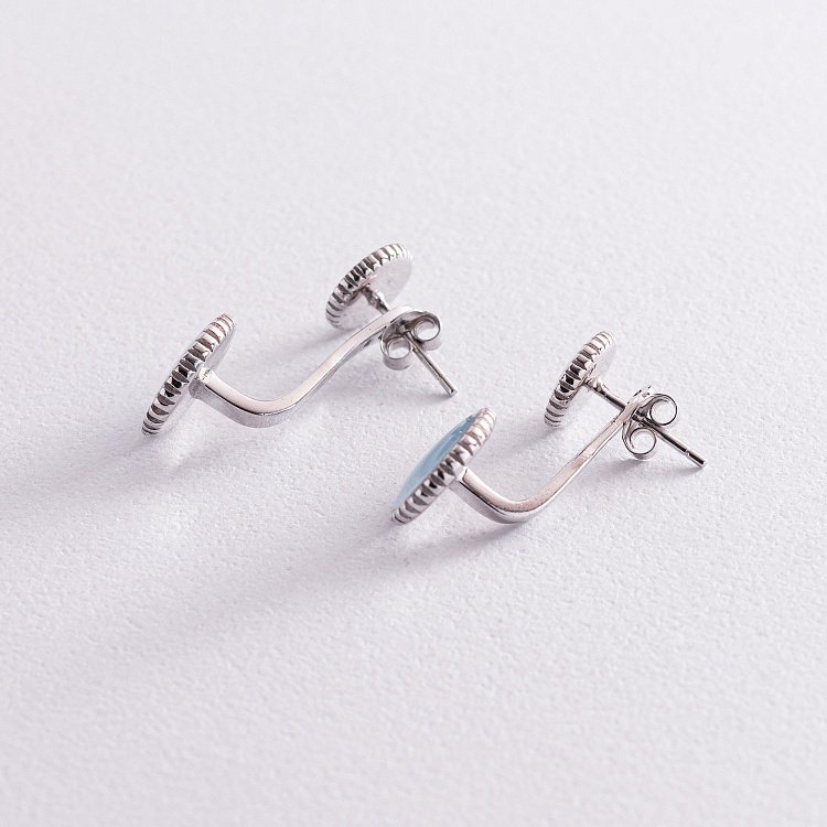 Серебряные серьги - джекеты с эмалью 122317 от ювелирного магазина Оникс - 2