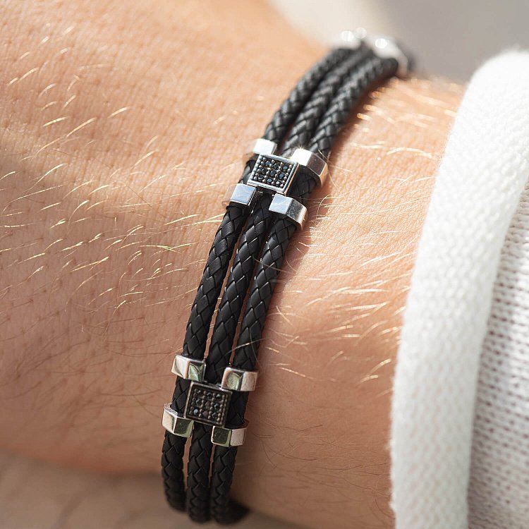 Каучуковий браслет в білому золоті з фіанітами б02356 від ювелірного магазину Онікс - 1