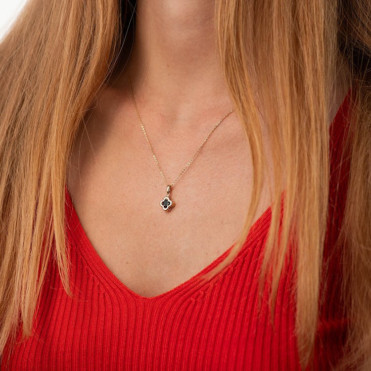 Золота підвіска "Конюшина" (чорний фіаніт) п02818 від ювелірного магазину Онікс - 2