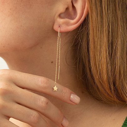 Серьги - протяжки "Звездочки" в желтом золоте с08334
