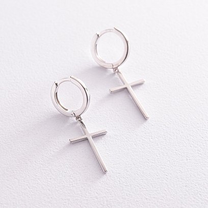 Срібні сережки - кільця "Хрестики" 107850 №2