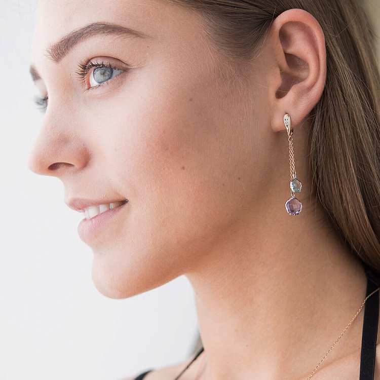 Золотые серьги с натуральными камнями с03251 от ювелирного магазина Оникс