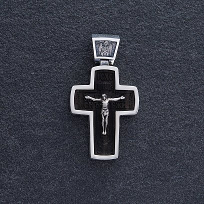 Срібний хрест "Розп'яття. Спаси і Збережи" з ебеновим деревом mini 1053 №3