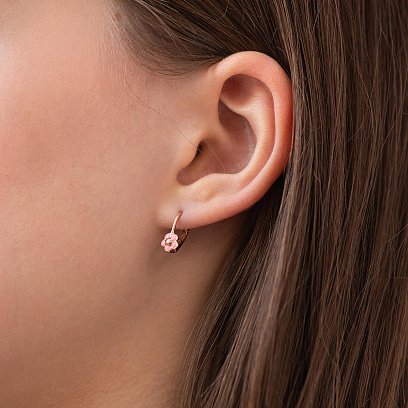 Золоті дитячі сережки "Квіточки" (емаль) с08708 №2