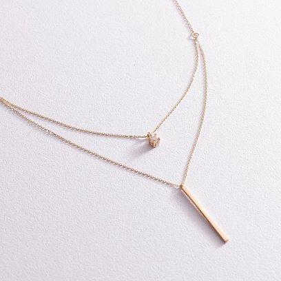 Двойное золотое колье "Хлоя" с фианитом кол02046