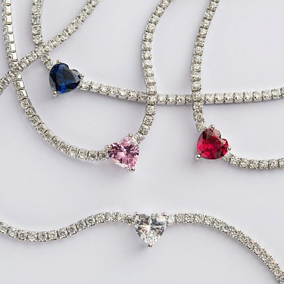 Срібне кольє - чокер "Сердечко" з фіанітами 181257 №4