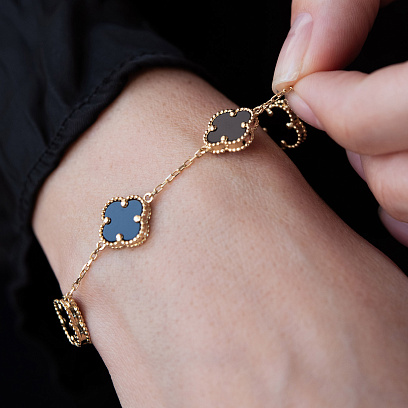 Браслет "Клевера" с ониксом (желтое золото) б05738 №2