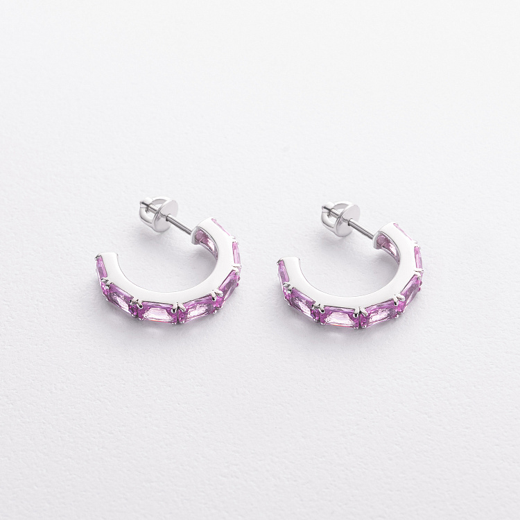 Срібні сережки - пусети (рожеві сапфіри) 2649/1р-PSPH від ювелірного магазину Онікс - 1