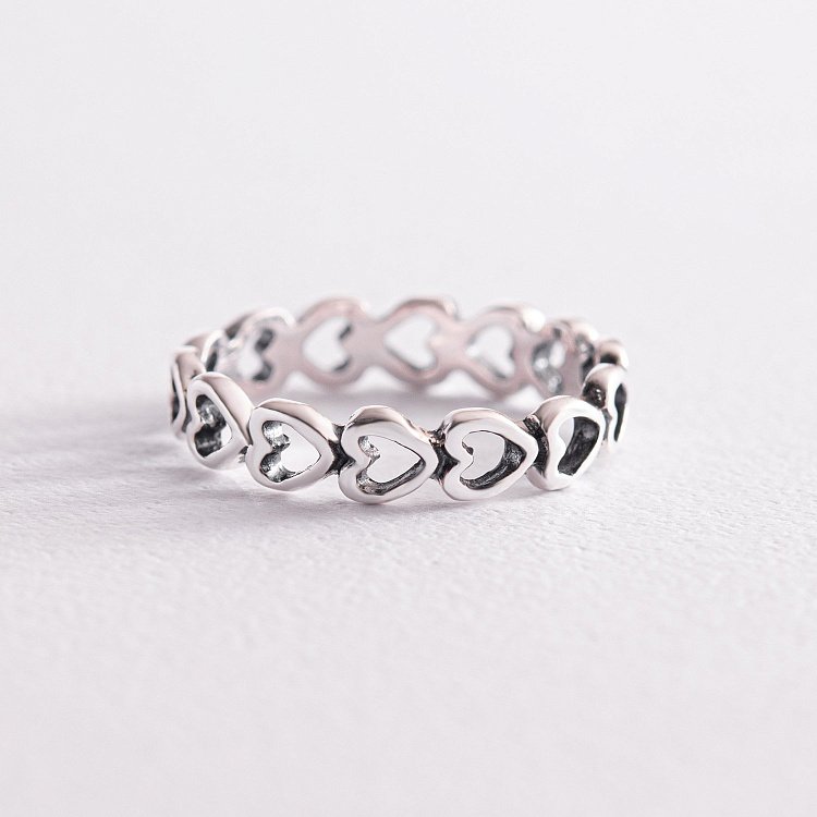 Срібна каблучка "Сердечки" 112642 від ювелірного магазину Онікс - 2