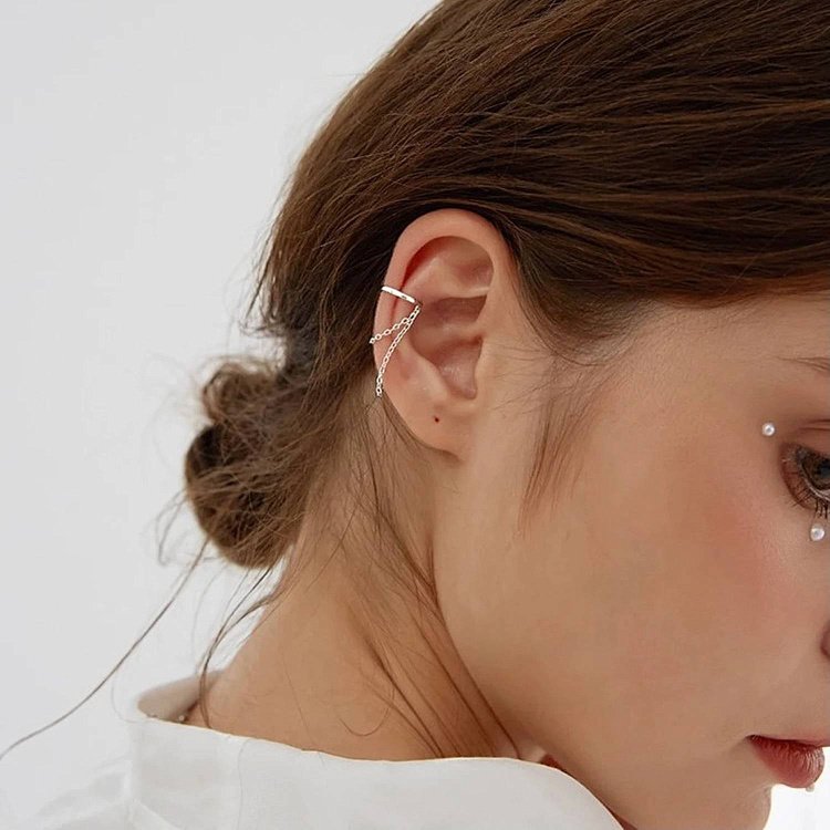 Серебряная серьга - каффа с цепочками 123223 от ювелирного магазина Оникс - 2