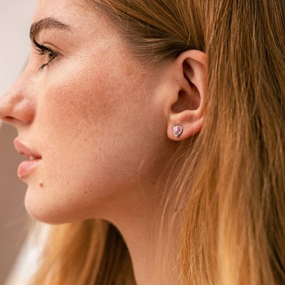 Срібні сережки - пусети "Сердечки" з фіанітами 123295р №2