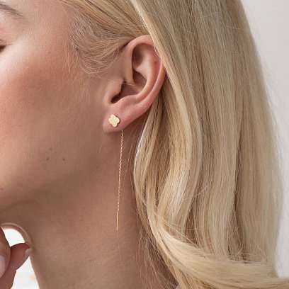 Серьги - протяжки "Клевер" в желтом золоте с07735