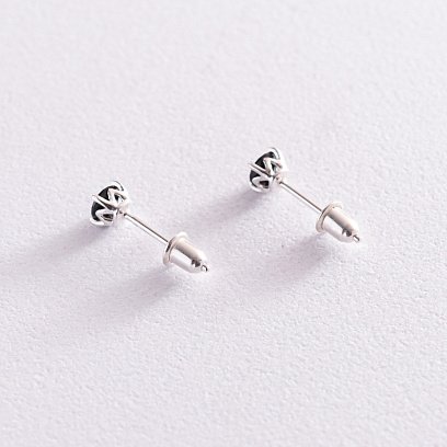 Срібні сережки - пусети з чорними фіанітами 123181 №3