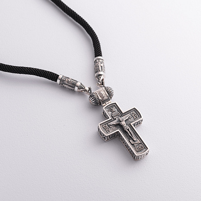 Срібний хрест "Розп'яття. Молитва" на шнурку 1062 №3