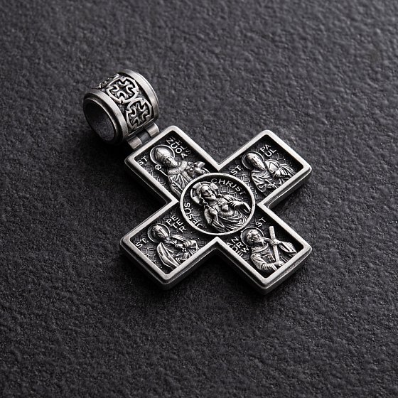 Серебряный крест "Иисус Христос с изображением святых" 7608 №3