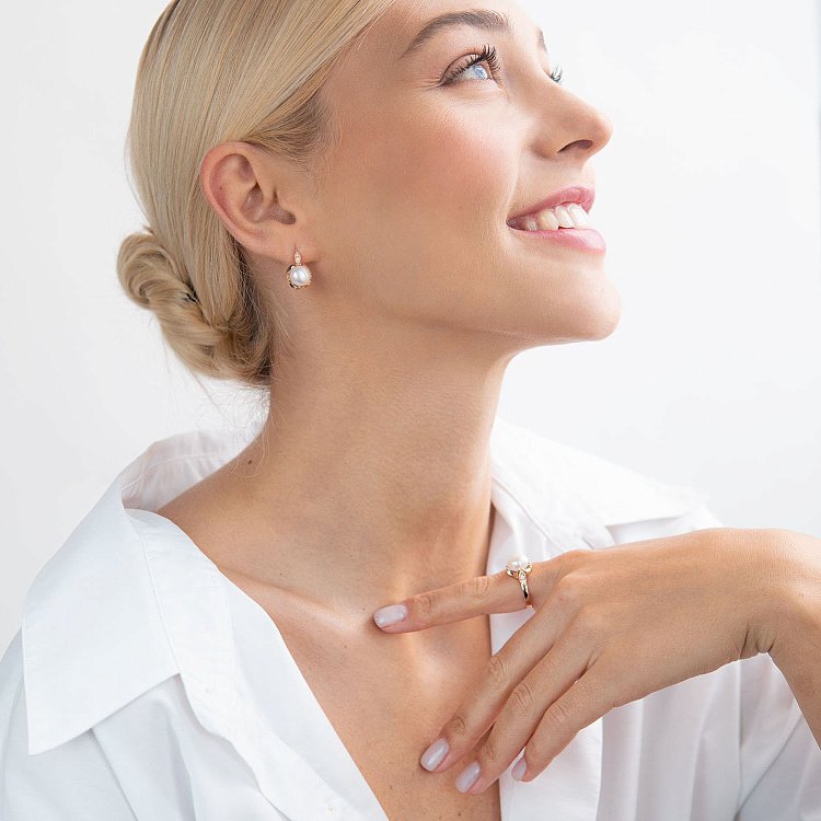 Золотые серьги (жемчуг, фианиты) с05798 от ювелирного магазина Оникс - 4