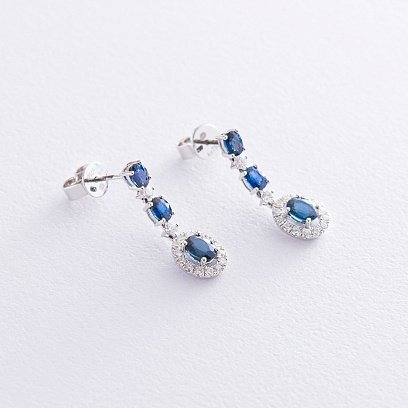 Золоті сережки - пусети з діамантами і сапфірами DE3735Scha №4