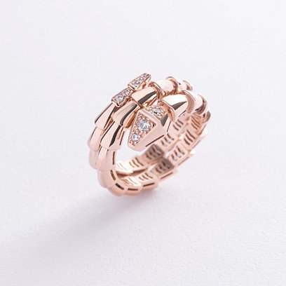 Кольцо "Змея" в красном золоте (фианиты) к08085