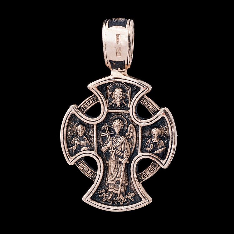 Хрестик "Господь Вседержитель. Ангел Хранитель" п00068 від ювелірного магазину Онікс - 1