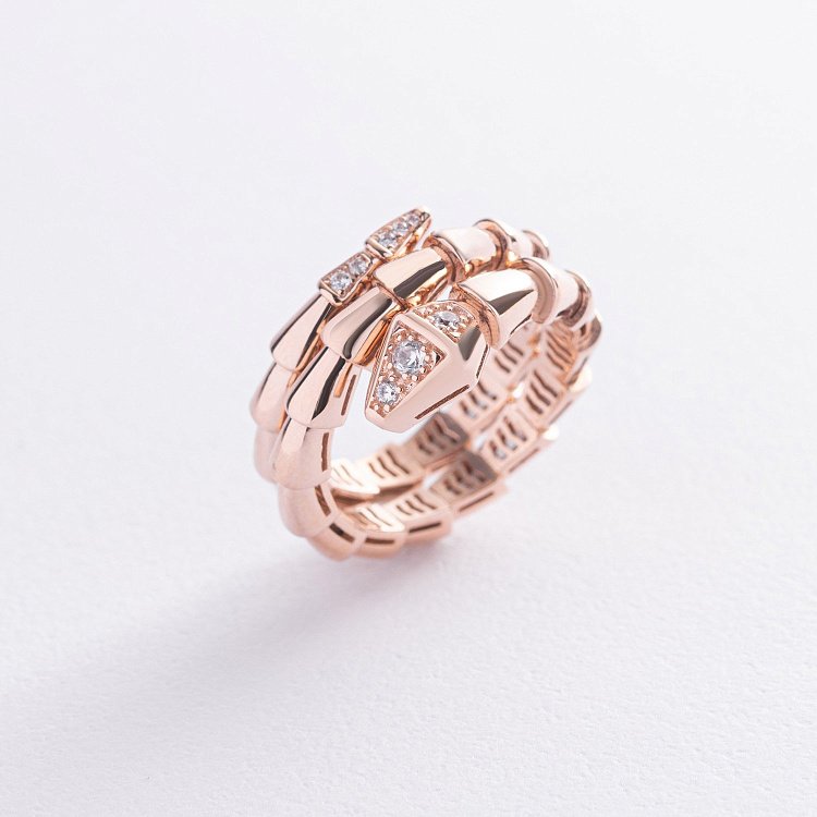 Кольцо "Змея" в красном золоте (фианиты) к08085 от ювелирного магазина Оникс