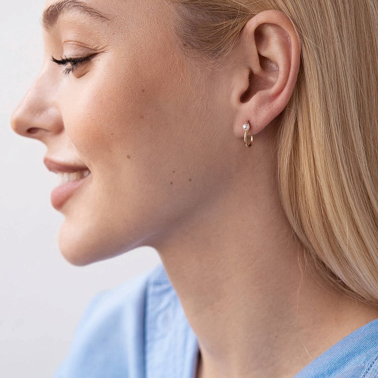 Сережки - пусети "Міранда" в жовтому золоті (перли) с07863 від ювелірного магазину Онікс - 3