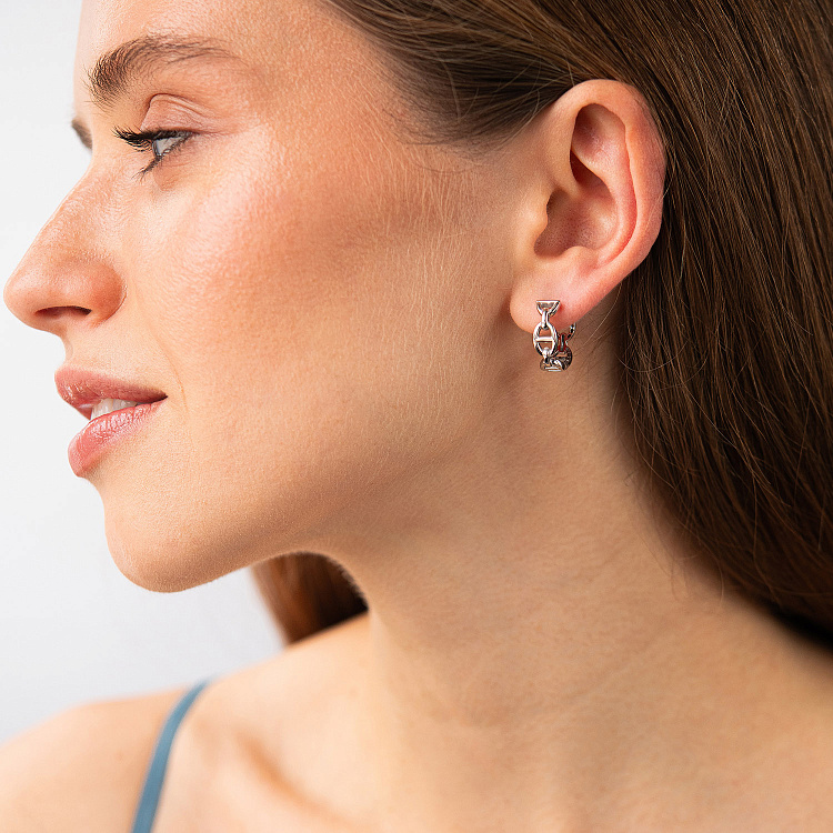 Сережки - кільця "Helen" у білому золоті с09573 від ювелірного магазину Онікс - 1