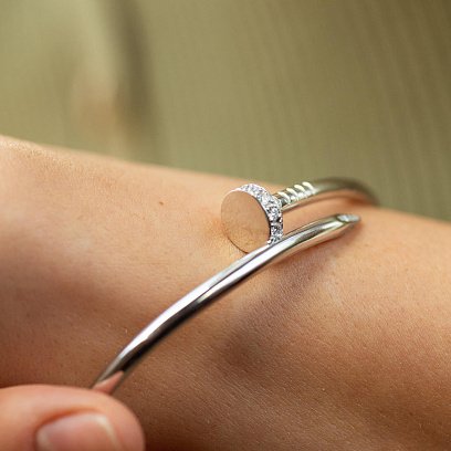 Жорсткий золотий браслет "Цвях" (діаманти) бб0039м №6