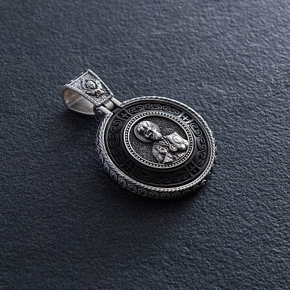 Срібний кулон "Миколай Чудотворець. Молитва" (ебенове дерево) 964