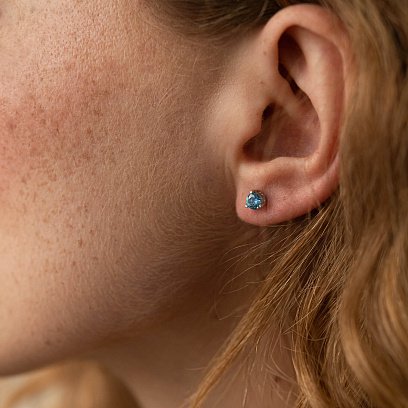 Серебряные серьги - пусеты (голубые и желтые камни) 502 №2