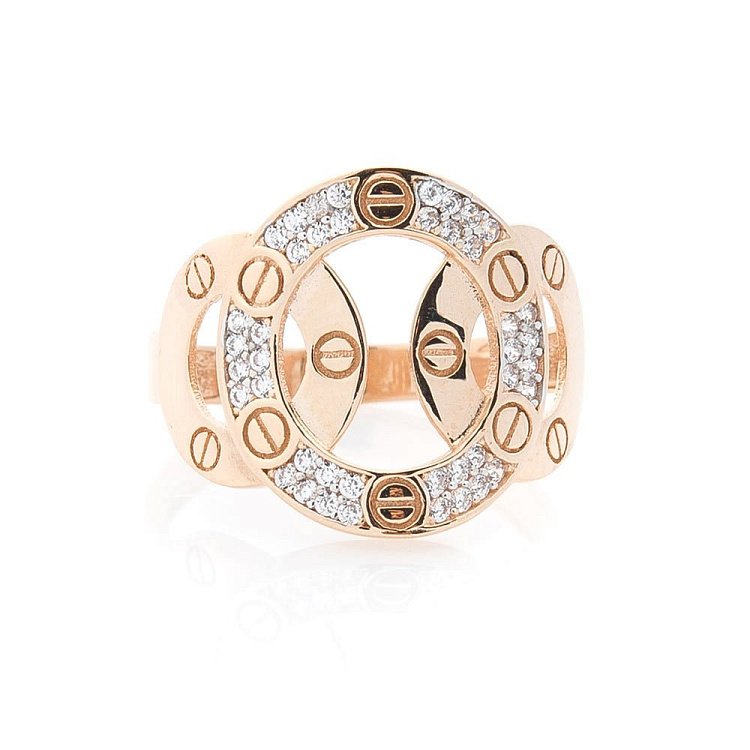 Золотое кольцо с фианитами к05575 от ювелирного магазина Оникс - 1