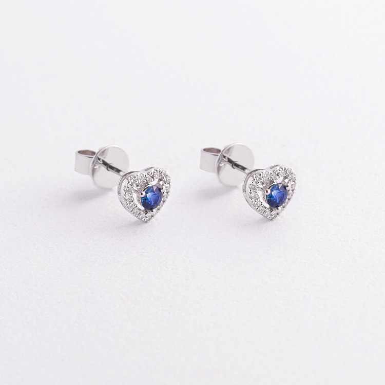 Золотые серьги - пусеты "Сердечки" (сапфиры, бриллианты) сб0508ca от ювелирного магазина Оникс - 5