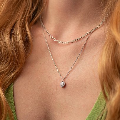 Двойное серебряное колье "Сердечко" (фианиты) 908-01589 №2