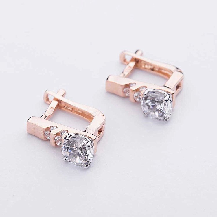 Золотые серьги с фианитами с04122 от ювелирного магазина Оникс - 2