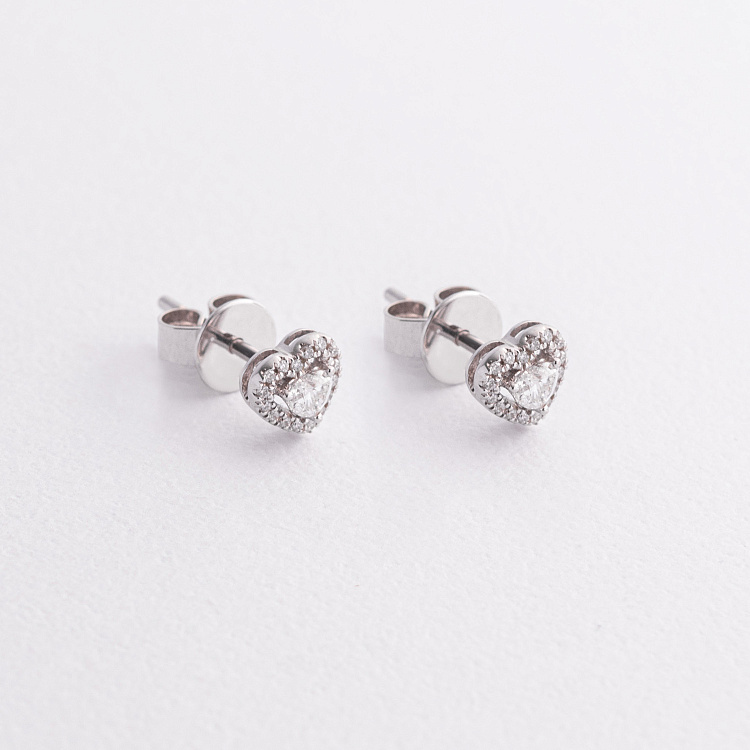 Золотые серьги - пусеты "Сердечки" (бриллианты) сб0644ca от ювелирного магазина Оникс - 1