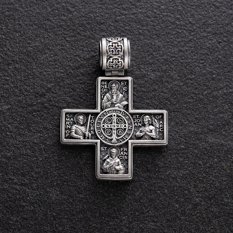 Серебряный крест "Иисус Христос с изображением святых" 7608 от ювелирного магазина Оникс - 4