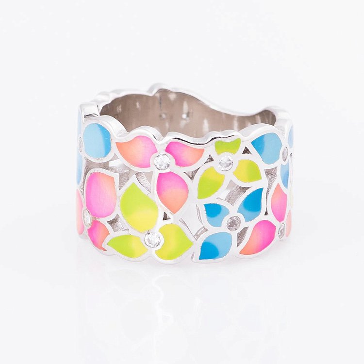 Каблучка з фіанітами і емаллю 111945 від ювелірного магазину Онікс - 2