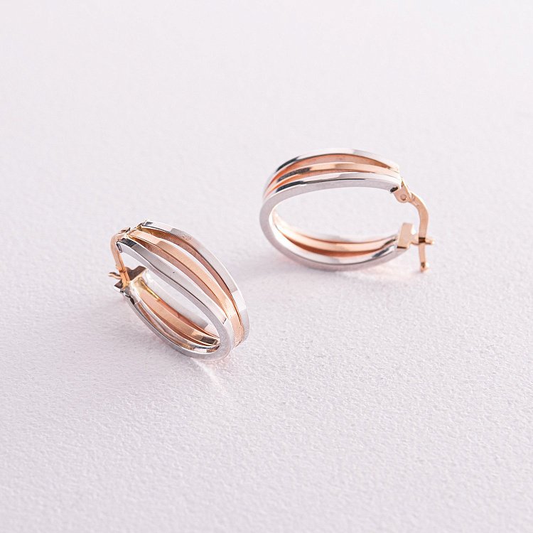 Сережки "Сплетіння" (червоне та біле золото) с08078 від ювелірного магазину Онікс