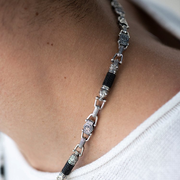 Мужская серебряная цепочка "Медведи" с эбеновым деревом 1252 от ювелирного магазина Оникс - 3