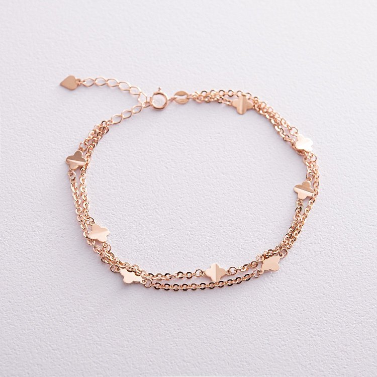 Подвійний браслет "Конюшина" у червоному золоті б05199 від ювелірного магазину Онікс - 2