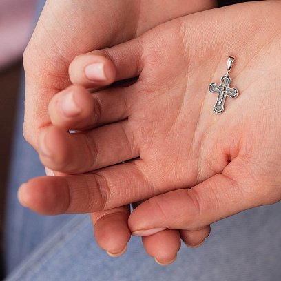 Серебряный крест "Распятие. Спаси и сохрани" с чернением 132705 №5