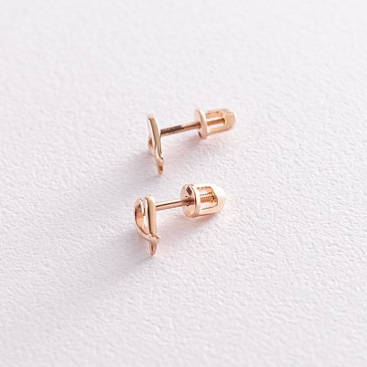 Серьги - пусеты "Сердечки" в красном золоте с07121 №3