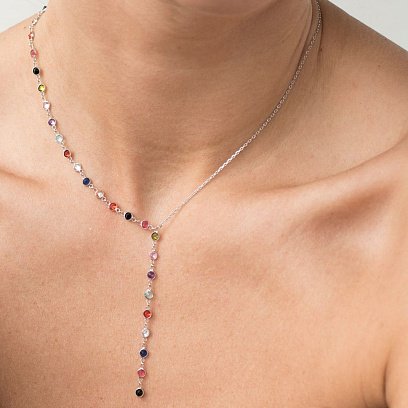 Серебряное колье с разноцветными фианитами 18657 №5